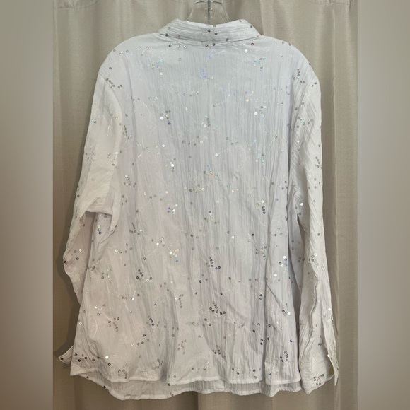 Unique Spectrum White Sequin Button Down Blouse Plus Size 22/24W - Picture 5 of 5